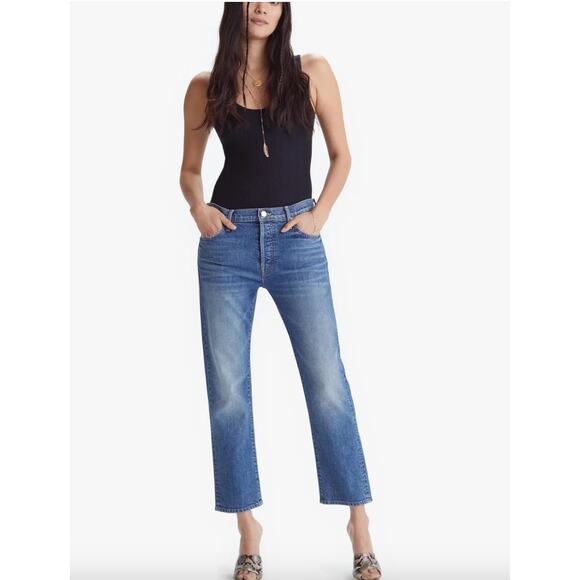 MOTHER Denim - MOTHER The Scrapper Straight Leg Jeans in Medium Blue Wash